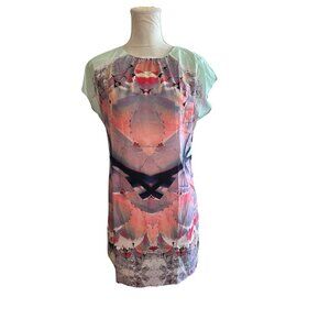 Revolve Thatcher Collection Womens Abstract Print Mini Dress Cap Sleeves Size S